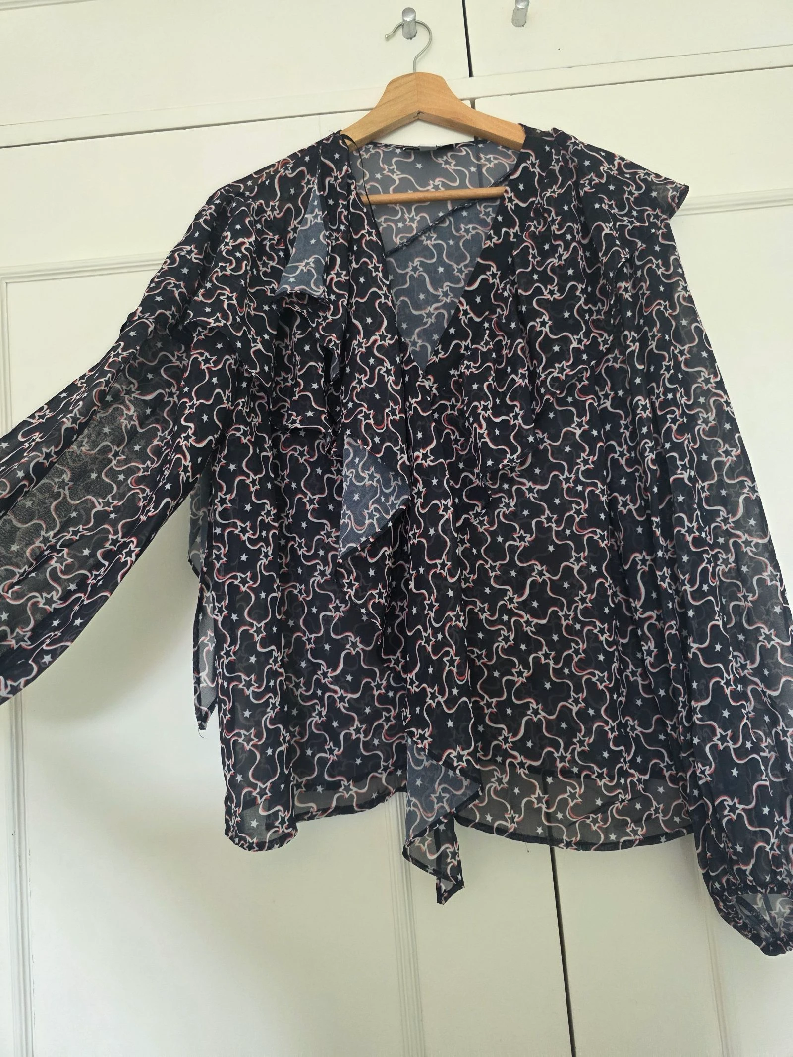 Asymmetric Ruffled Blue Red White Blouse | Topshop | Size 42 – photo 5